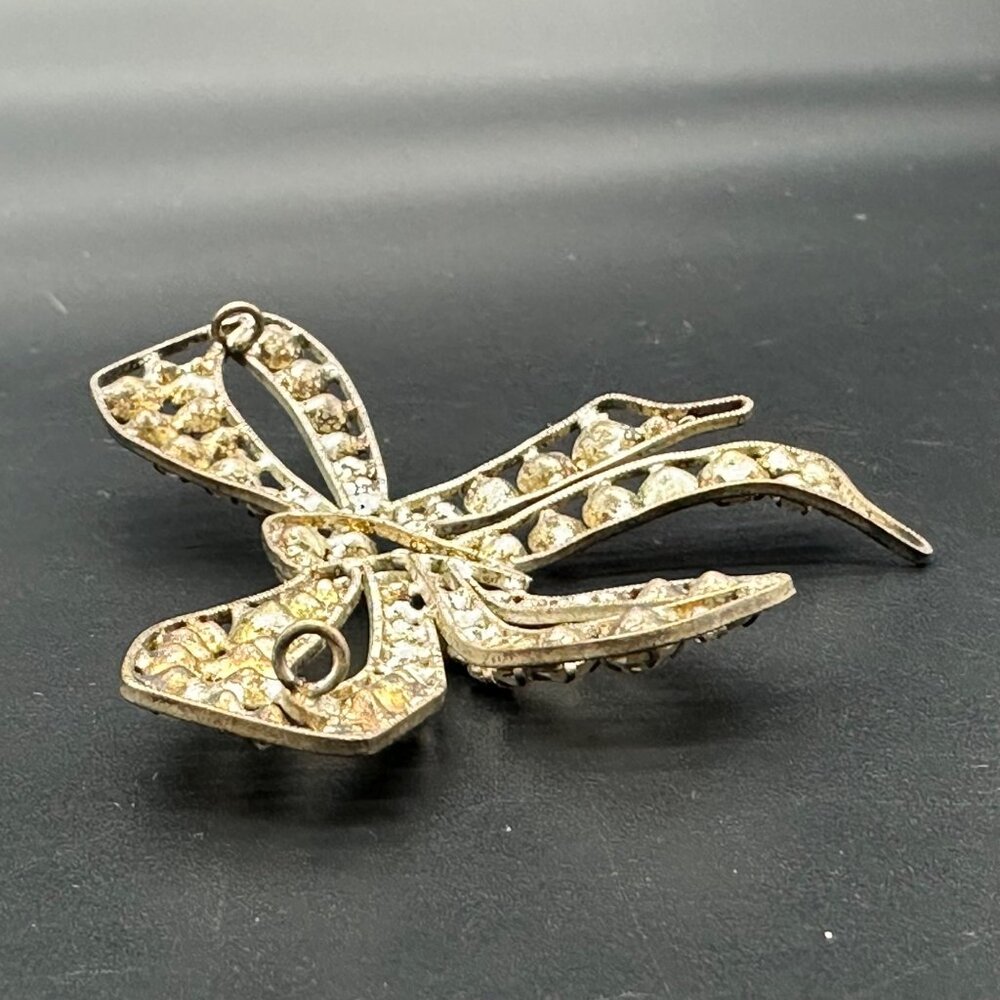 Antique Victorian Rhinestone Bow Pendant Hair Accessory Statement Vintage - Picture 3 of 11